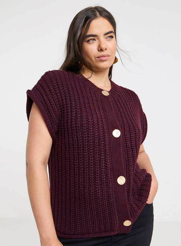 SIMPLY BE Chunky Knit Button Through Vest 20-22